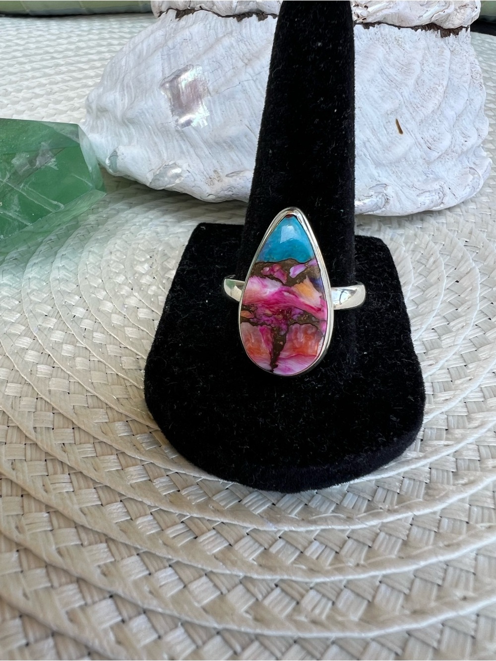 Southwestern Deep Blue Copper Oyster Sterling Teardrop Authentic Turquoise Ring